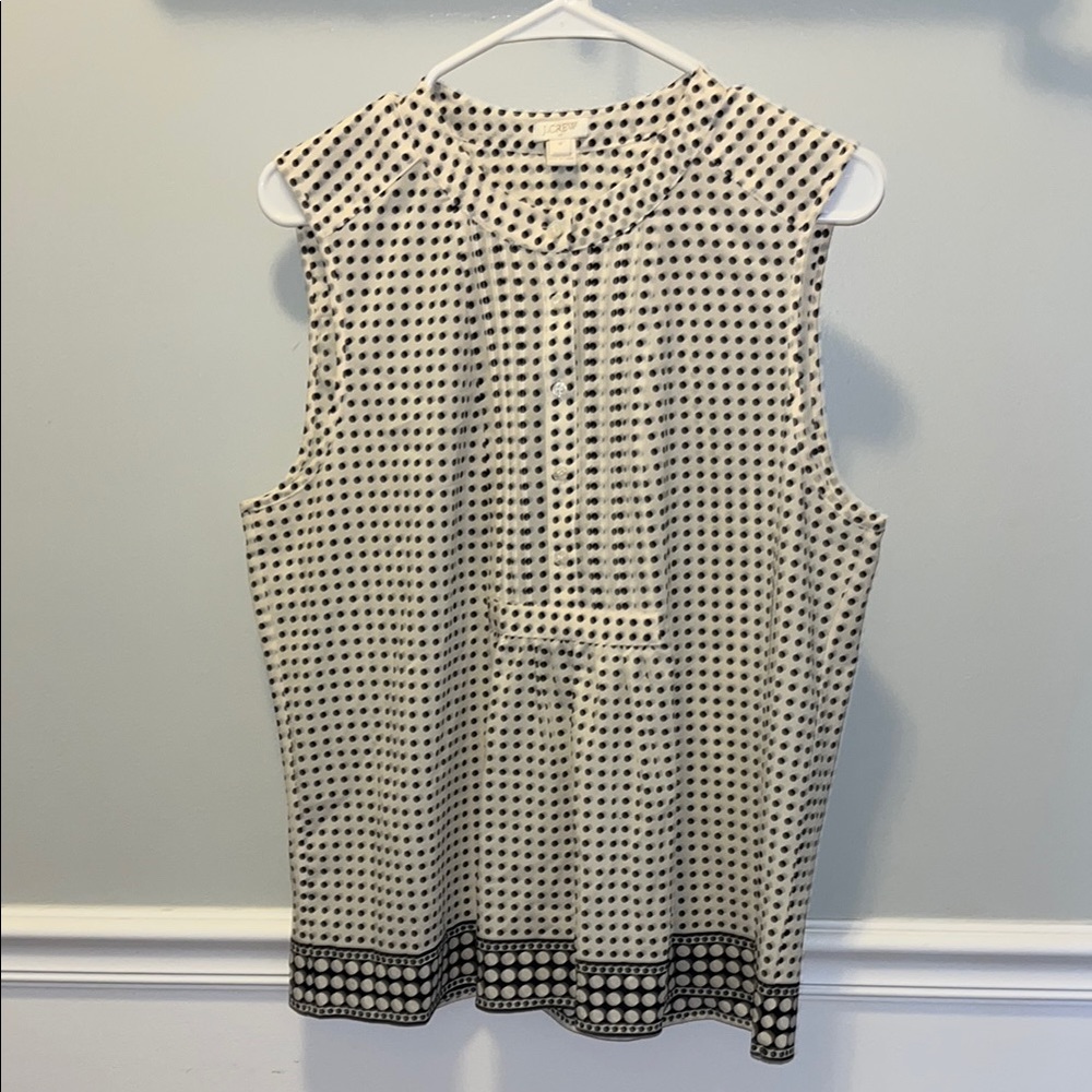 J. Crew Sleeveless Tuxedo Polka Dot Blouse